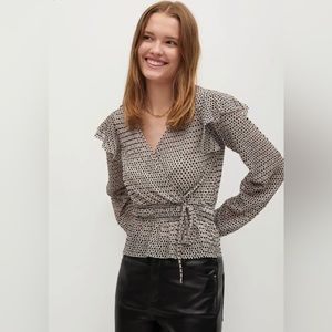Mango Wrap Printed Blouse Top, Size L